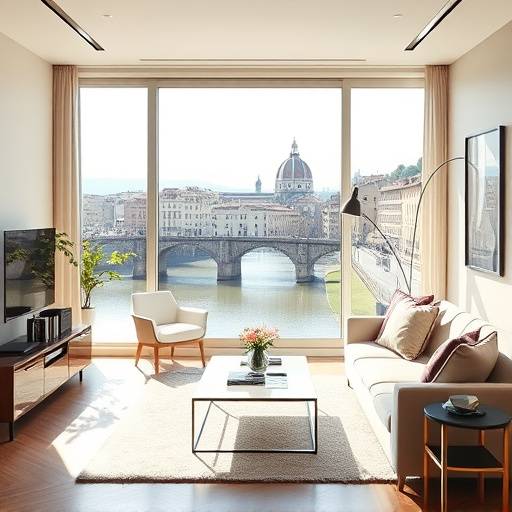 Fotografia degli interni di un appartamento di lusso a Firenze con vista sul Ponte Vecchio