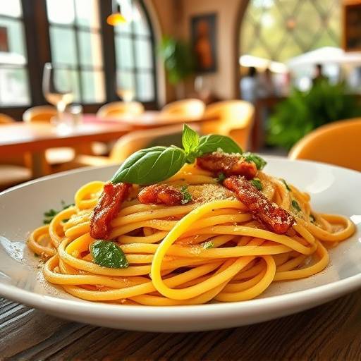 Fotografia di un piatto di pasta fresca in un ristorante tipico fiorentino, con ingredienti freschi e presentazione curata
