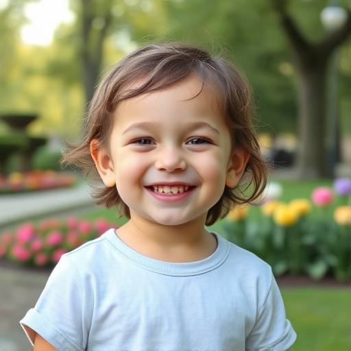 Ritratto di un bambino che sorride in un parco fiorentino durante una sessione fotografica all'aperto