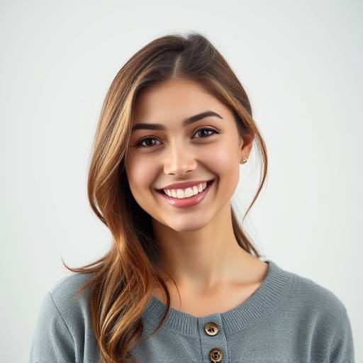 Ritratto in studio di una giovane donna sorridente con luci soffuse